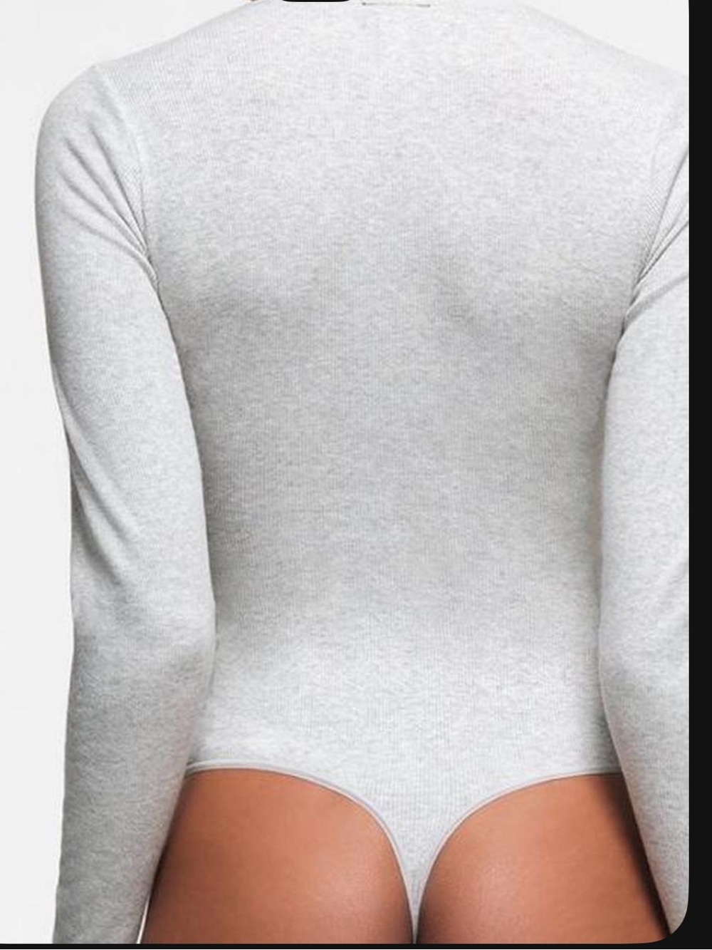 SKIMS Light Gray Ribbed Long Sleeve Henley Bodysuit